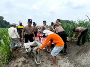 Calon Bintara Polda Jatim Bantu Bangun Akses Jalan Petani